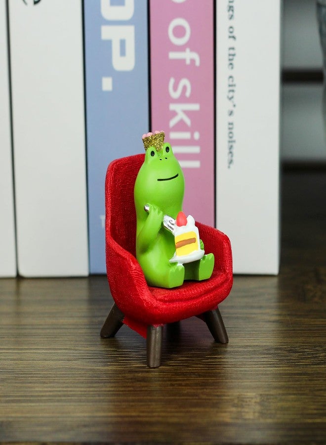 Refintural Miniature Frog Eating Cake Figurine - Funny Frog Sculpture for Shelf, Desk Decoration - Perfect Cute Frog Gift for Frog Lovers(Red Sofa) - Image 5