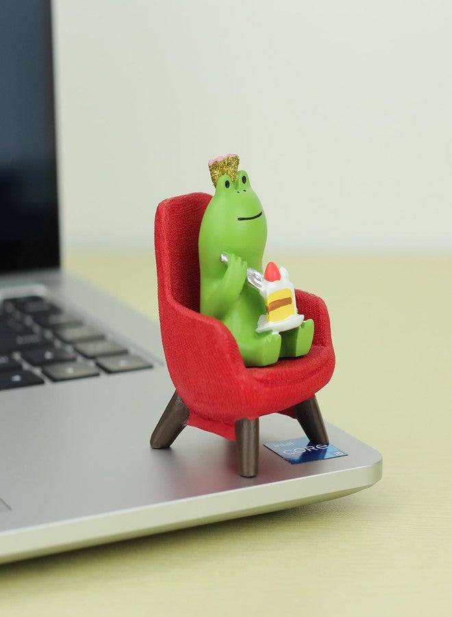 Refintural Miniature Frog Eating Cake Figurine - Funny Frog Sculpture for Shelf, Desk Decoration - Perfect Cute Frog Gift for Frog Lovers(Red Sofa) - Image 4