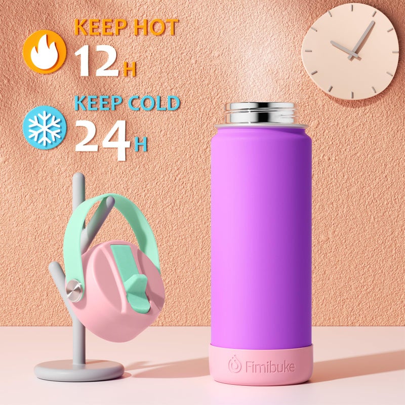 Fimibuke Kids Insulated Water Bottle - 18oz BPA-FREE 18/8 Stainless Steel Kid Cup with Straw Travel Tumbler Leak Proof Double Wall Vacuum Toddler Water Bottle for School Boy Girlï¼ˆ2 Pack, Candy/Bubbleï¼‰ - Image 3