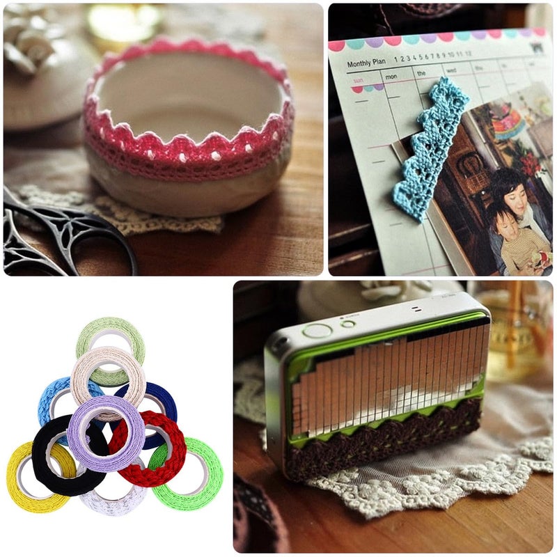 STOBAZA 10 لفات شريط لاصق قطني من الدانتيل لتزيين الحرف اليدوية DIY وسكرابوكينغ وبطاقات وتغليف الهدايا - Image 3