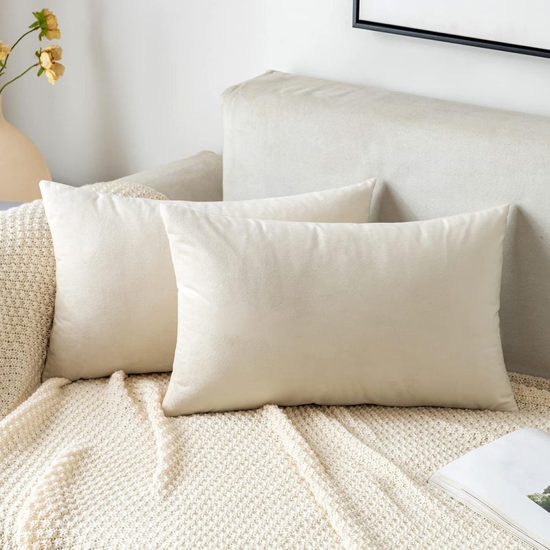 EMEMA Velvet Cushion Cover, Christmas Cushion Cover, 30 x 50 cm, Decorative, Cream White, Sofa Cushion, Lumbar Cushion, Throw Cushion Cover with Hidden Zip, Sofa and Bedroom, Set of 2 - Image 1