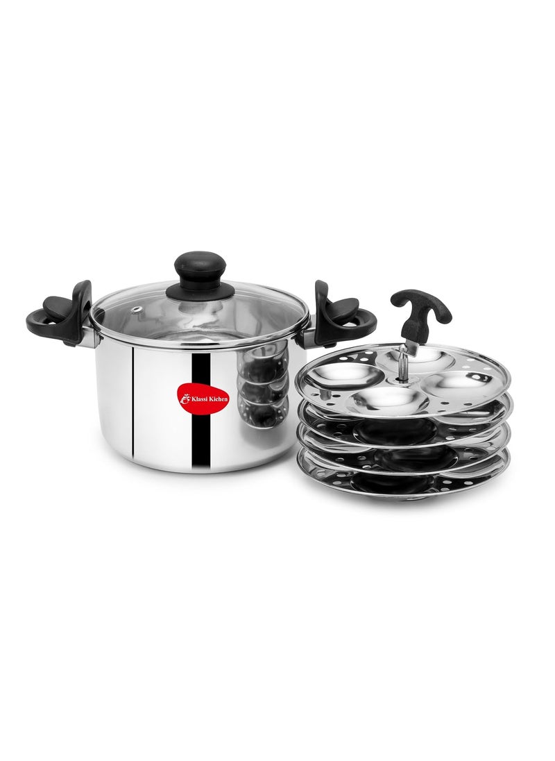 KLASSI KICHEN Klassi Kichen Stainless Steel PastaNoodle Pot with Strainer Lid and 4 Idli Plates Induction Standard Idli Maker  - Image 4