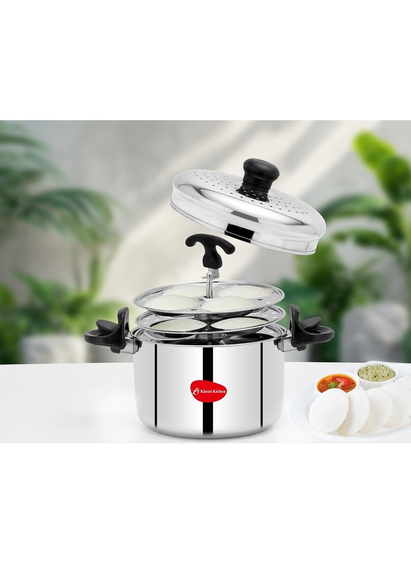 KLASSI KICHEN Klassi Kichen Stainless Steel PastaNoodle Pot with Strainer Lid and 4 Idli Plates Induction Standard Idli Maker  - Image 3