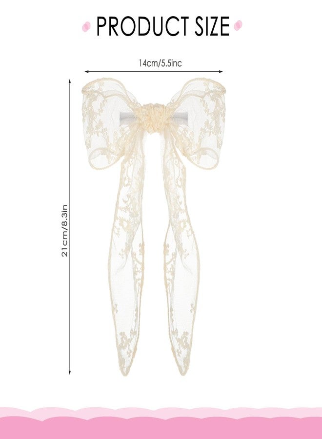 ولهيف مشابك شعر دانتيل للنساء من WLLHYF، شرائط شعر بيضاء كبيرة، مشابك شعر لطيفة من التول، مشابك شعر على شكل فيونكة، إكسسوارات شعر للنساء والفتيات والعرائس (بيج) - Image 2