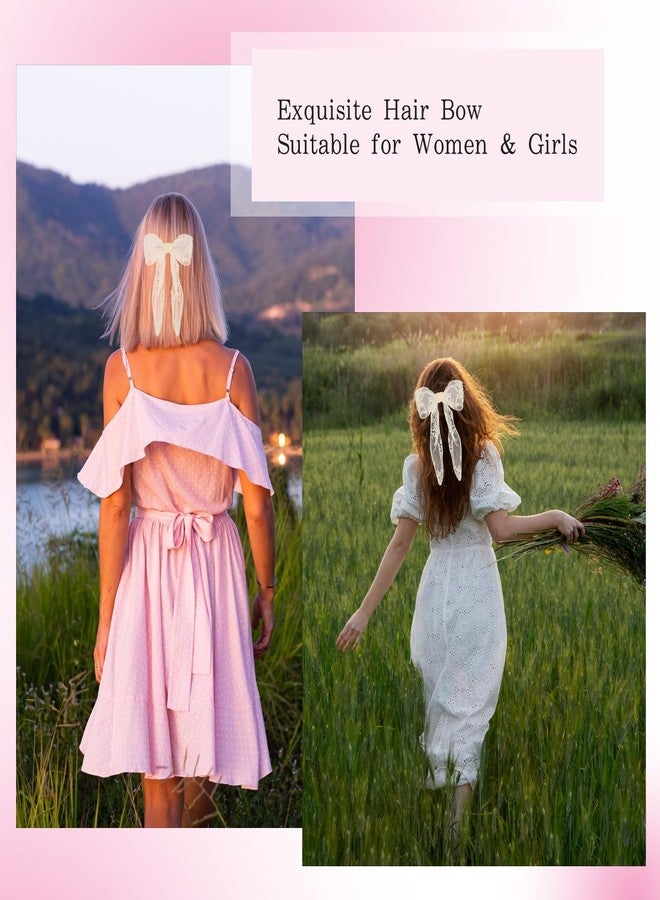 ولهيف مشابك شعر دانتيل للنساء من WLLHYF، شرائط شعر بيضاء كبيرة، مشابك شعر لطيفة من التول، مشابك شعر على شكل فيونكة، إكسسوارات شعر للنساء والفتيات والعرائس (بيج) - Image 5