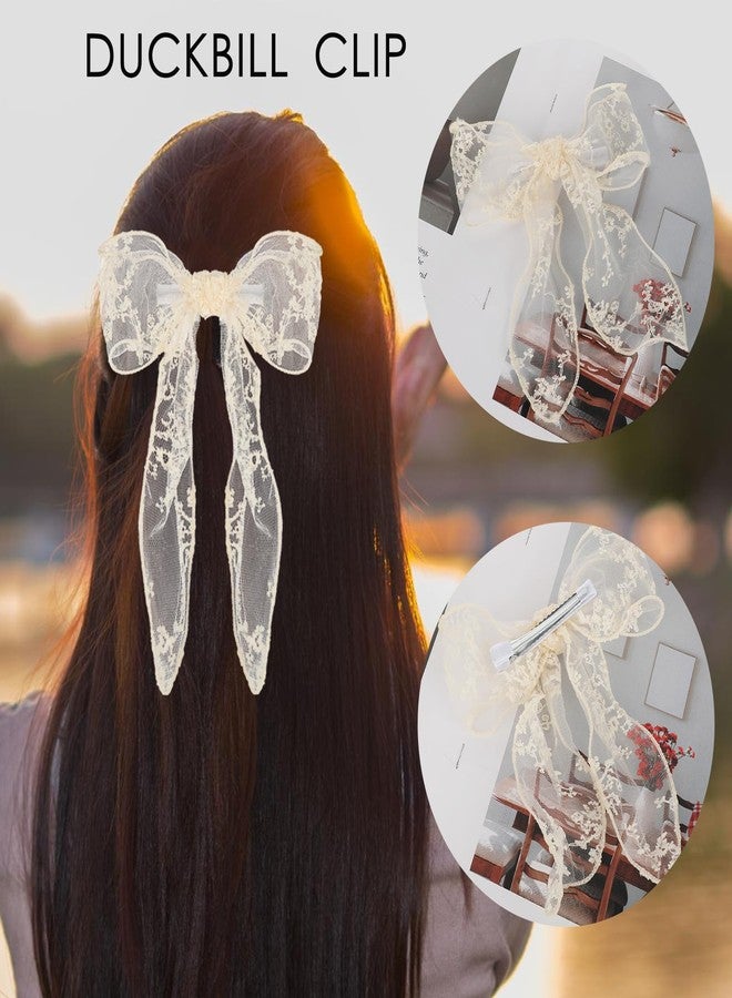 ولهيف مشابك شعر دانتيل للنساء من WLLHYF، شرائط شعر بيضاء كبيرة، مشابك شعر لطيفة من التول، مشابك شعر على شكل فيونكة، إكسسوارات شعر للنساء والفتيات والعرائس (بيج) - Image 3