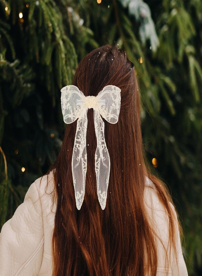 ولهيف مشابك شعر دانتيل للنساء من WLLHYF، شرائط شعر بيضاء كبيرة، مشابك شعر لطيفة من التول، مشابك شعر على شكل فيونكة، إكسسوارات شعر للنساء والفتيات والعرائس (بيج) - Image 4