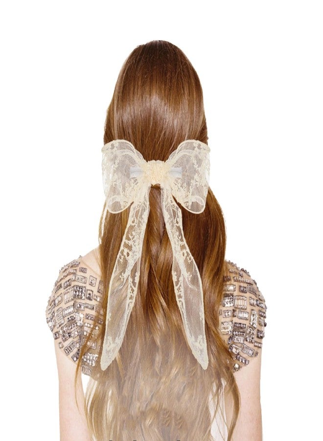 ولهيف مشابك شعر دانتيل للنساء من WLLHYF، شرائط شعر بيضاء كبيرة، مشابك شعر لطيفة من التول، مشابك شعر على شكل فيونكة، إكسسوارات شعر للنساء والفتيات والعرائس (بيج) - Image 1