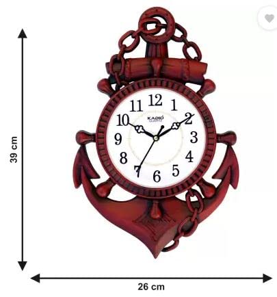Kadio Analog 39 cm X 26 cm Wall Clock (Brown, with Glass, Standard) - Image 3