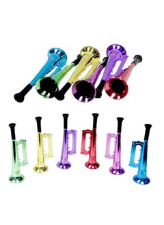 Kicko Metallic Trumpet Toys - 12 Pack - Assorted Colors - Shiny Plastic Blow Horn For Kids, Party Favor, Music Class, Pretend Play, Stage Props, 6 Inches  - Image 1