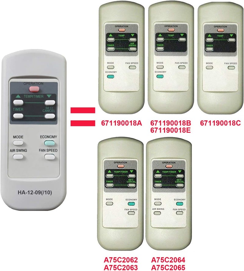 HA-12-09/10 Replacement for Panasonic Air Conditioner Remote Control 671190018A 671190018B Works for CW-XC54HU CW-XC55HU CW-XC63HK CW-XC63HU CW-XC64HK CW-XC64HU CW-XC65HU CW-XC83GU CW-XC83HK CW-XC83HU