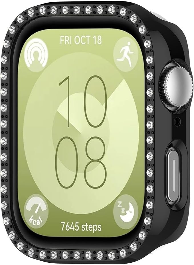 Bling Case Compatible with Huawei Watch Fit 3, Slim Hard PC Protective Frame Cover with Crystal Diamond Bumper, Stylish Sparkly Case for Women and Girls – Black (No Screen Protector) - Image 4