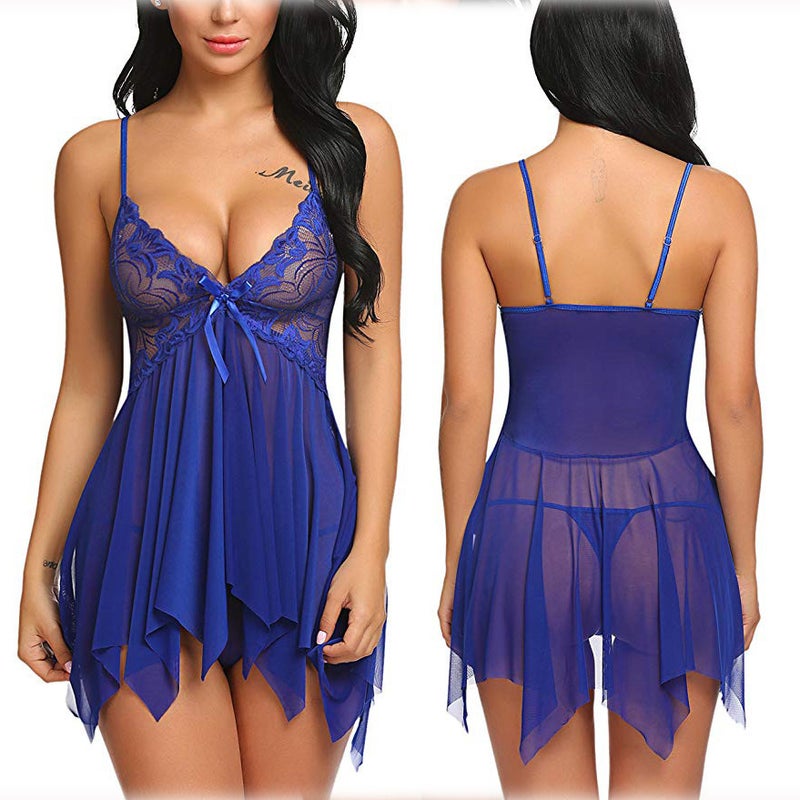 European and American foreign trade plus size sexy pajamas AliExpress fat woman loading source new plus size sexy underwear blue 6xl - Image 1