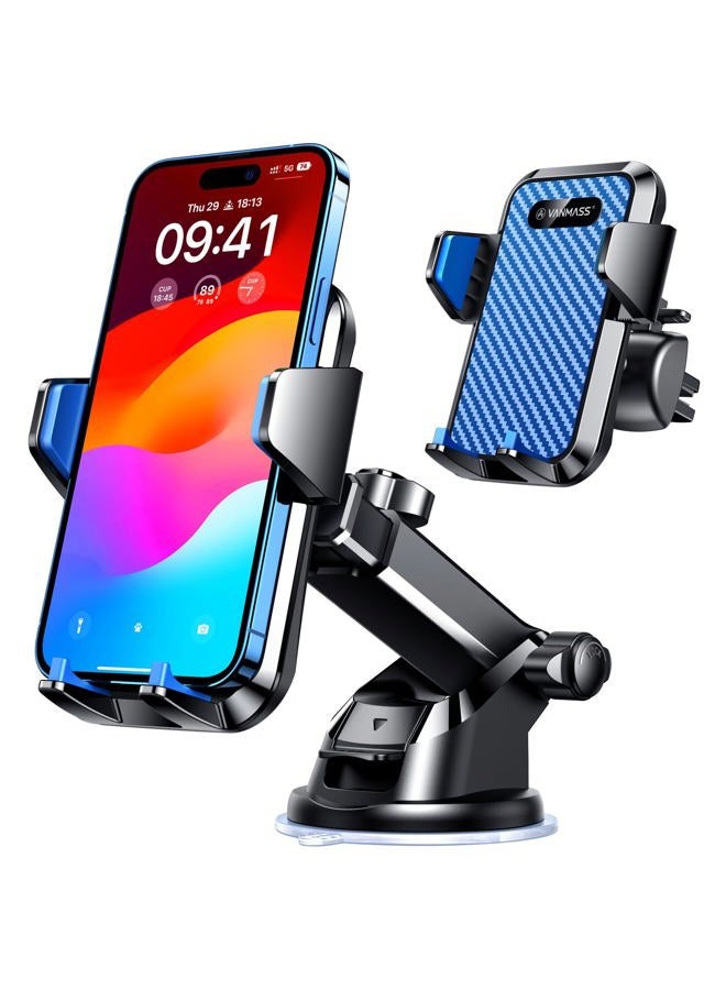 VANMASS 2025【Strongest Suction & Military-Grade】 Car Phone Mount 【Patent & Safety】 Cell Phone Holder Handsfree Stand for Dash Windshield Vent for iPhone 16 15 Pro Max 14 Android & Truck, Blue - Image 1