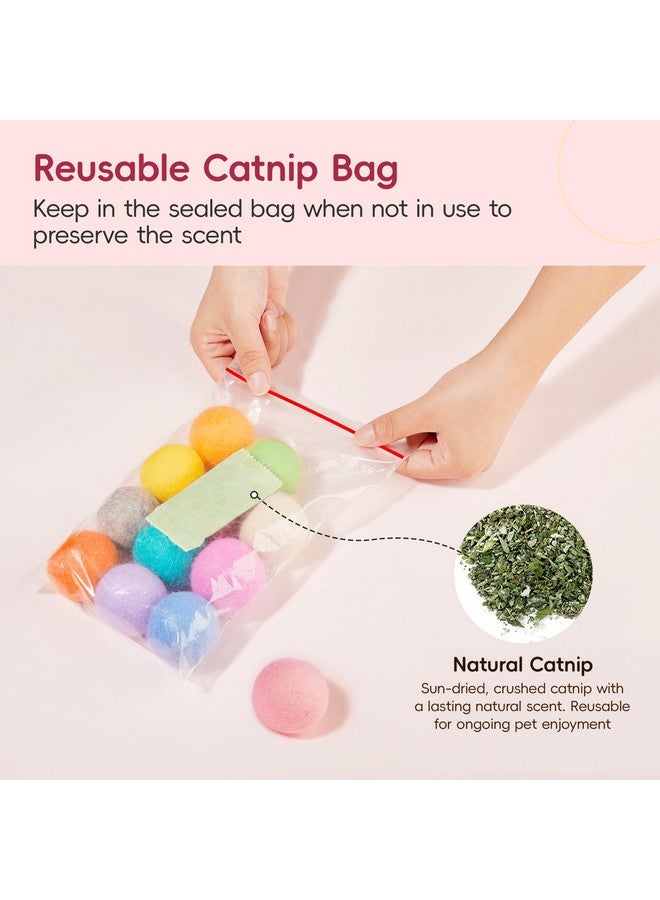 بوتاروما، 12 قطعة من ألعاب كرات القطط الهادئة المصنوعة من اللباد مع عشبة النعناع البري بداخلها، ألعاب تمارين ركل القطط، ألعاب قطط صغيرة ملونة ممتعة 1.6 بوصة - Image 5