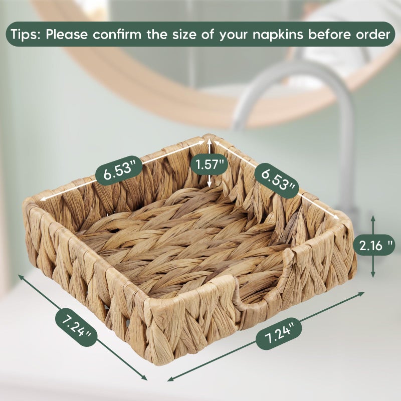 ZMZKKLL Napkin Holder for Table, Woven Water Hyacinth Napkin Holders For Paper Napkins, Wicker Napkin Holders for Kitchen Dinner Table Boho Decor and Accessories, Square Napkin Basket and Serving Tray - Image 2