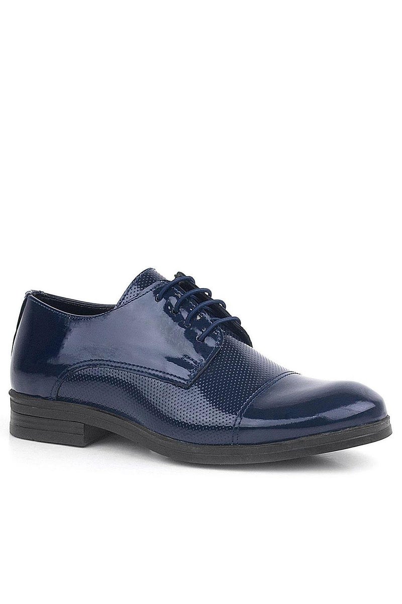 Rakerplus Classic children's shoes from Raker Plus, made of dark blue patent leather, with Oxford laces. - Image 3