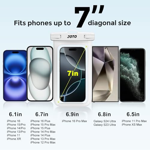 JOTO Up to 7" Universal Waterproof Phone Case for iPhone 17 Air 16 15 14 13 12 11 Plus Pro Max, IPX8 Cellphone Dry Bag XR X SE, Galaxy S23 S22 S21 S20+ S20 S10 Plus Note, Pixel -White - Image 4