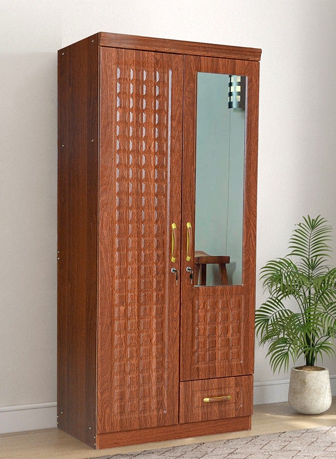 Multi Home Furniture 2 Door Wooden Wardrobe Cabinet Cupboard Engineered Wood Perfect Modern Stylish Heavy Duty With Mirror MH-8821-2D-BROWN  - Image 2