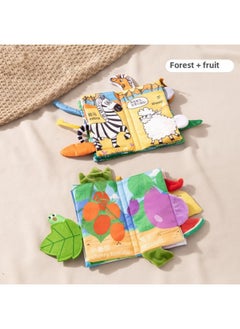Generic Cloth Book Early Education Baby Can't Tear It, Can Bite Three-dimensional Tail Hand Tear Book 6 Months Baby Cognitive Educational Toy 4-Color:[2 Large Cloth Books] Forest + Fruits And Vegetables  - Image 1