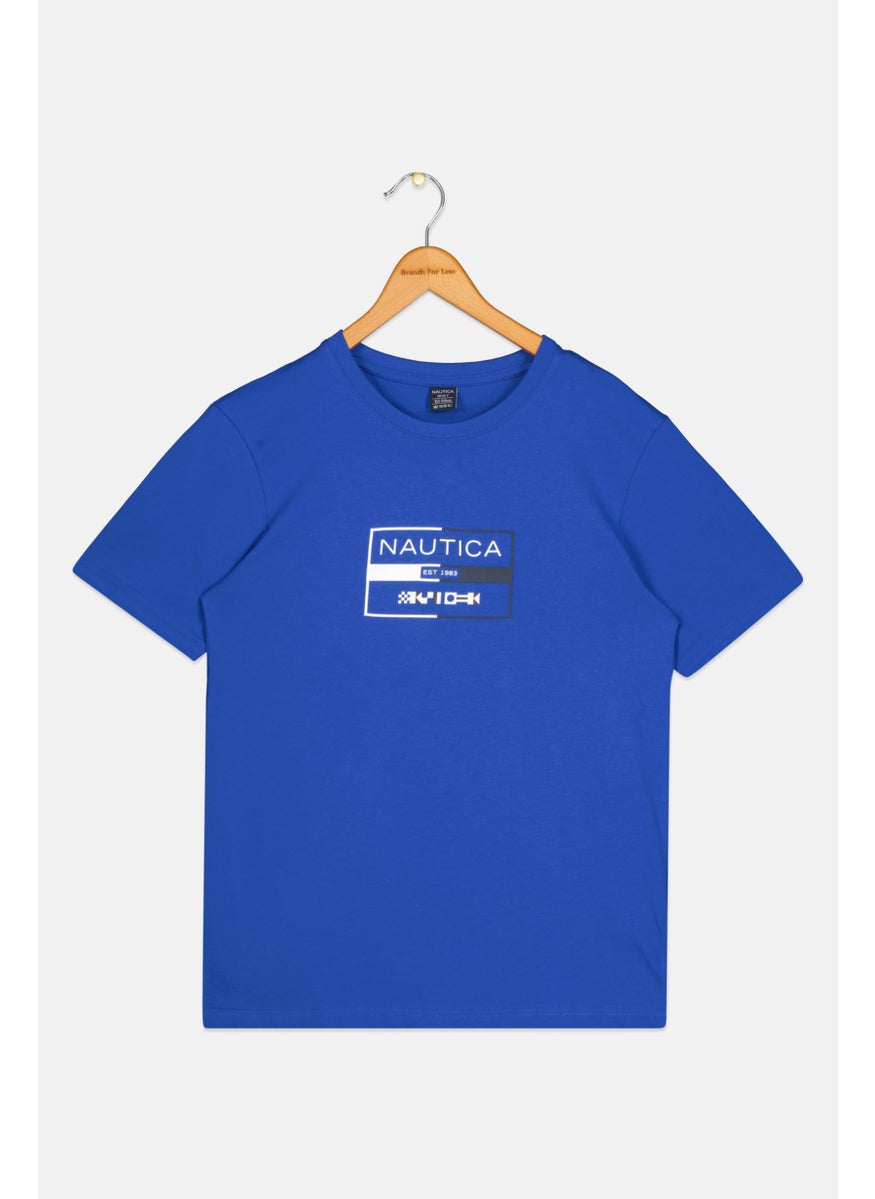 NAUTICA - Kids Boy Short Sleeve Brand Logo T Shirt, Blue - Image 1