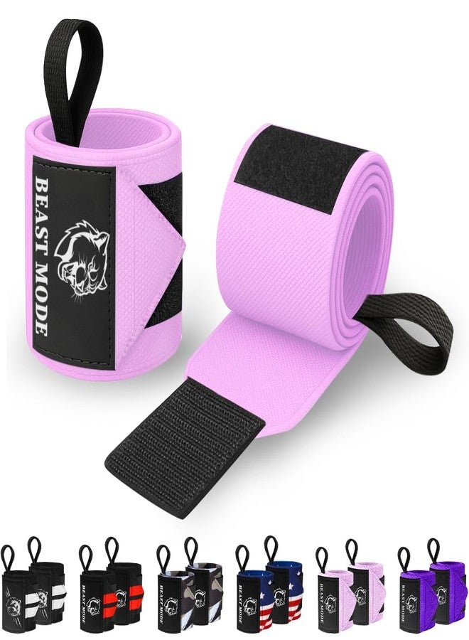 TECEUM Weightlifting Wrist Wraps with Thumb Loop - Pink - Beast Mode - 18 inch - Heavy Duty Wrist Workout Brace for Men and Women - Ideal for Powerlifting, Strength Training, Bodybuilding - Image 1