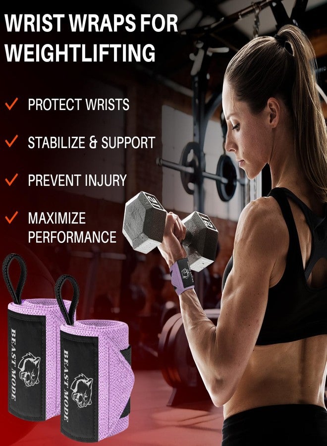 TECEUM Weightlifting Wrist Wraps with Thumb Loop - Pink - Beast Mode - 18 inch - Heavy Duty Wrist Workout Brace for Men and Women - Ideal for Powerlifting, Strength Training, Bodybuilding - Image 2