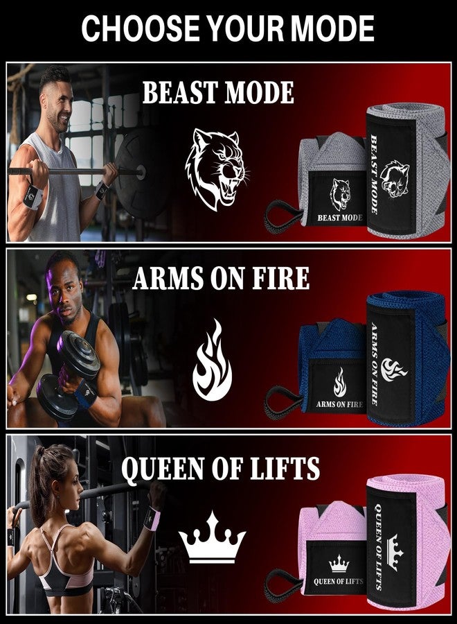TECEUM Weightlifting Wrist Wraps with Thumb Loop - Pink - Beast Mode - 18 inch - Heavy Duty Wrist Workout Brace for Men and Women - Ideal for Powerlifting, Strength Training, Bodybuilding - Image 4