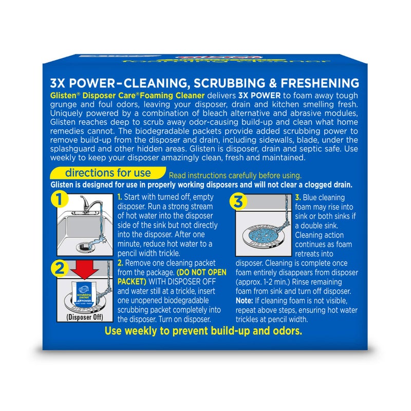 Glisten Garbage Disposal Cleaner and Odor Eliminator with Foaming Action, Removes Buildup and Cleans, Lemon Scent, 4 Uses - Image 2