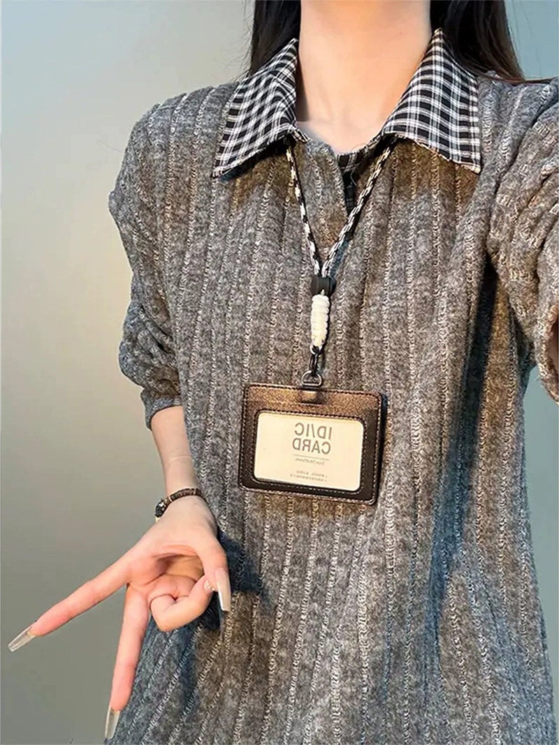 Men's Faux Two-Piece Plaid Polo Neck Sweatshirt Fleece Lined Long Sleeve T-Shirt Layering Base Layer - Image 4