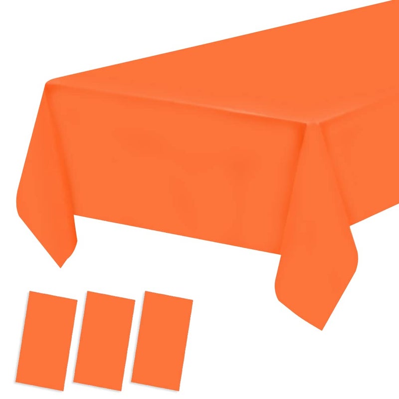 3 Pack Plastic Tablecloths - Disposable Table Covers for BBQ  Picnic  Birthday  Wedding Parties - Waterproof  Oil-proof  Light Weight Orange Table Cover - 54 x 108 In
