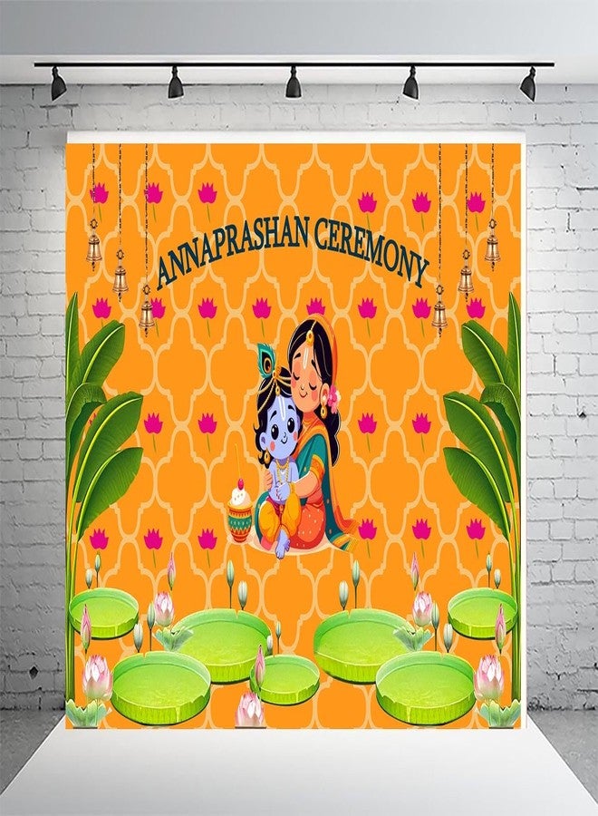 Dhara Creation Annaprashan Ceremony Backdrop (5FT-7FT) Backdrop Cloth for Baby's First Solid Food Ritual, Backdrop Cloth for Decoration Pooja. (Washable Fabric) - Image 1