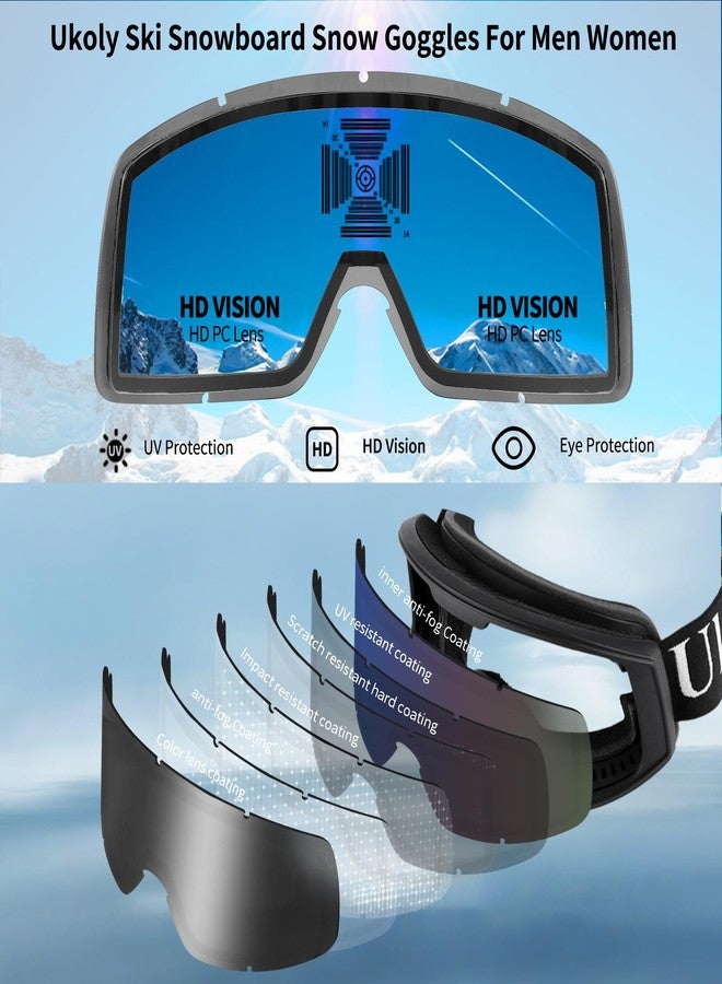 Ukoly Ski/Snowboard Goggles for Men Women, Snow Goggles HD Lens Anti-Fog Coating OTG Design UV400 Protection Windproof (Black Frame Black HD Lens) - Image 4