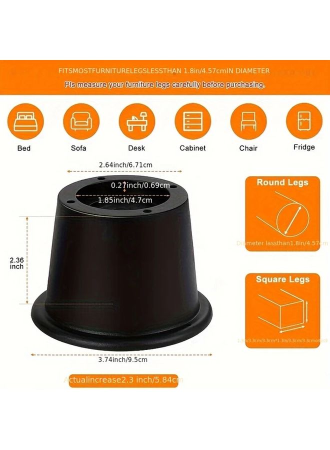 Heavy Duty Furniture Risers 2 3 Inch Round Leg Lifts For Bed Table Desk Sofa Black - Image 3