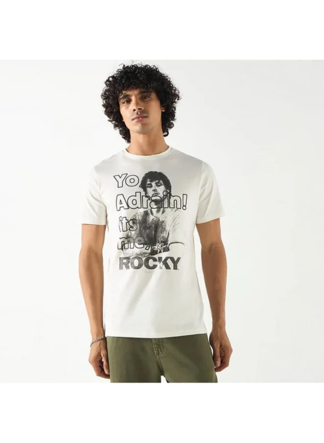 SP Characters Rocky Graphic Print T-shirt with Crew Neck and Short Sleeves