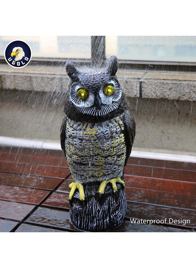 Ugold Ugold Solar Powered Owl with Motion Detection, Silent Mode, Flashing Eyes, Rotatable Head and Realistic Hoots, Plastic Owl Decoration for Home, Garden, Patio and Fence - Image 2