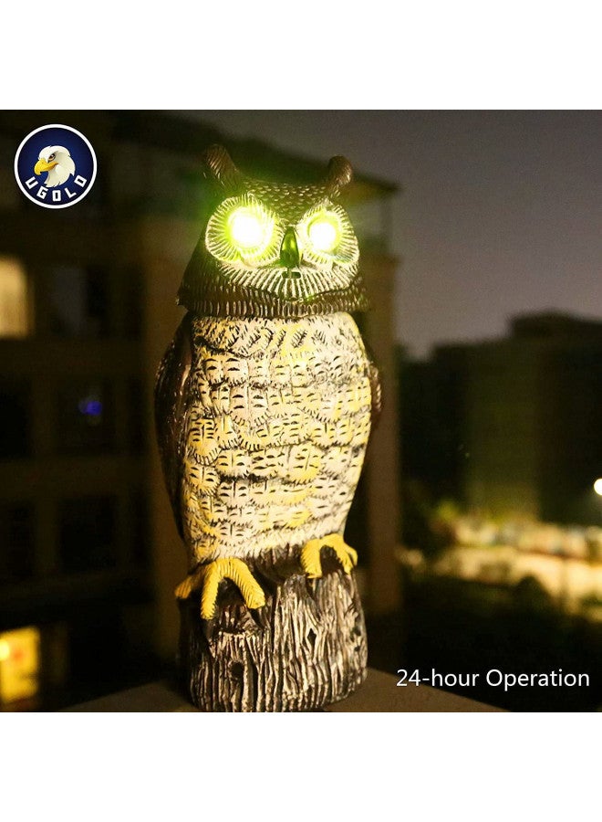 Ugold Ugold Solar Powered Owl with Motion Detection, Silent Mode, Flashing Eyes, Rotatable Head and Realistic Hoots, Plastic Owl Decoration for Home, Garden, Patio and Fence - Image 4