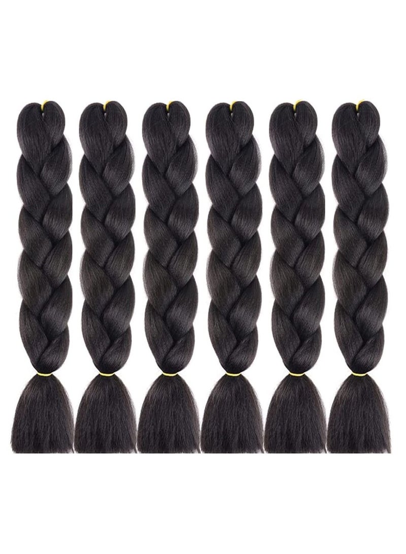إستيل 6 عبوات وصلات شعر مضفرة جامبو من كانيكالون أومبير 24 بوصة درجة حرارة عالية من الألياف الاصطناعية لتمديد الشعر من أجل الضفائر الصندوقية جدائل الكروشيه تجديل الشعر # 1B أسود - Image 1