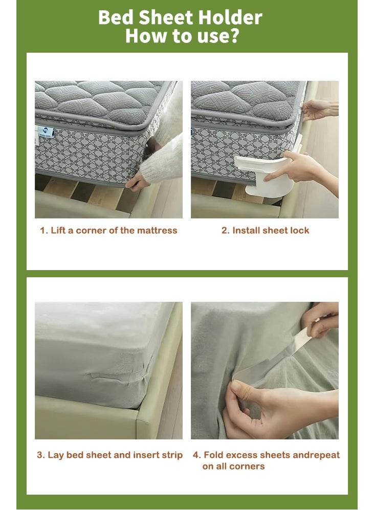 MaWadda 4-Piece Bed Sheet Holder Set with Lock Straps - Heavy Duty Fitted Sheet Clips & Corner Grippers to Keep Sheets Tight, Universal Fit for All Mattress Sizes. - Image 3