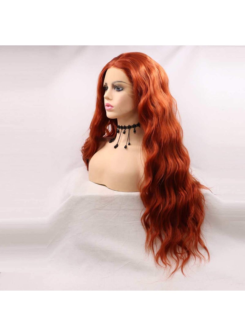 Xiweiya Xiweiya Copper Brown Red Lace Front Wig Long Curly Loose Wavy Copper Lace Front Wigs Middle Part Wig Long Soft Red Wig Hair Replacement Wig for Women Drag Queen Makeup 24 inch 
