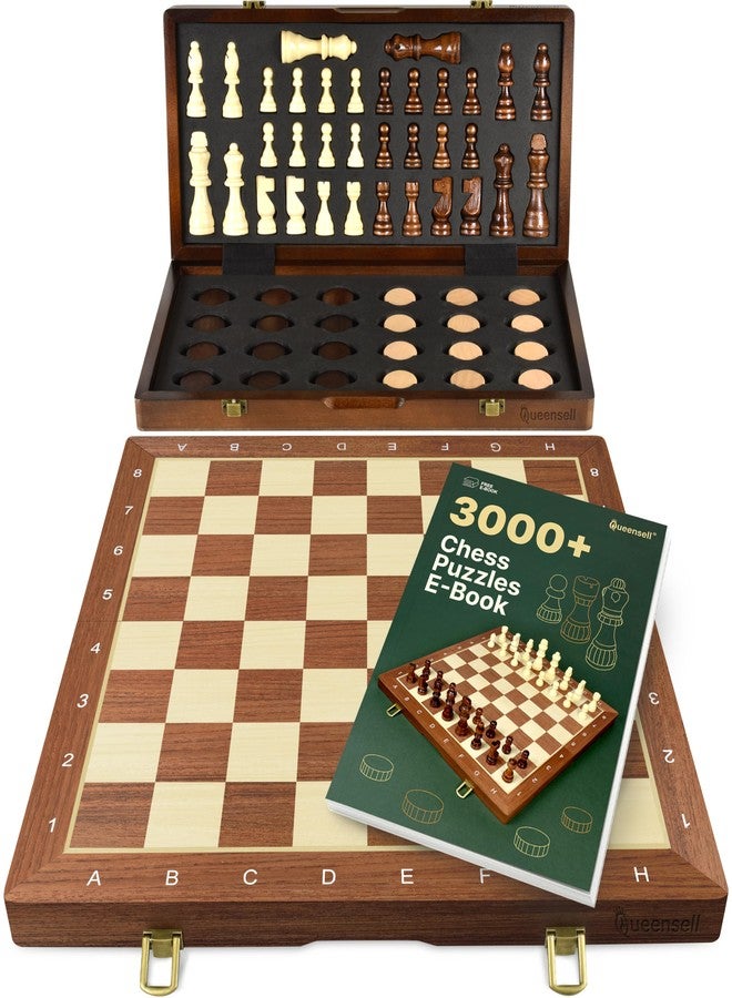 Queensell 2 in 1 Magnetic Chess Set & Checkers Board Game for Adults and Kids - 15" Chess Tournament Chessboard with Magnetic Pieces - Free E-Book with Chess Puzzles - Image 1
