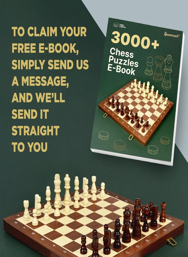 Queensell 2 in 1 Magnetic Chess Set & Checkers Board Game for Adults and Kids - 15" Chess Tournament Chessboard with Magnetic Pieces - Free E-Book with Chess Puzzles - Image 4
