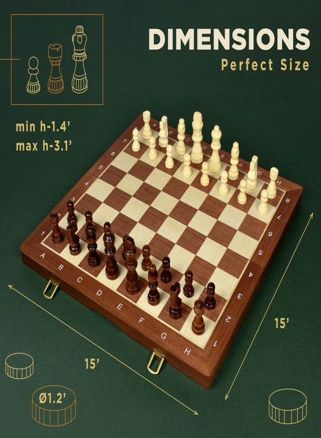 Queensell 2 in 1 Magnetic Chess Set & Checkers Board Game for Adults and Kids - 15" Chess Tournament Chessboard with Magnetic Pieces - Free E-Book with Chess Puzzles - Image 5