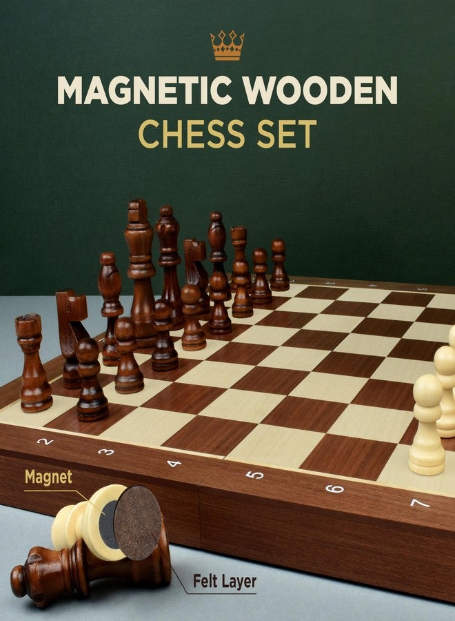 Queensell 2 in 1 Magnetic Chess Set & Checkers Board Game for Adults and Kids - 15" Chess Tournament Chessboard with Magnetic Pieces - Free E-Book with Chess Puzzles - Image 3