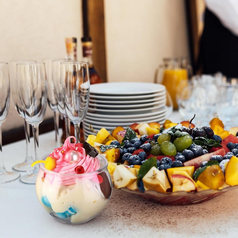 Newtay 50 Pcs 3 oz Sphere Plastic Dessert Cups for Party Small Clear Parfait Appetizer Cups Mini Round Dessert Bowls Disposable Ice Cream Salad Bowls for Serving Wedding Event Birthday Party Cake - Image 3