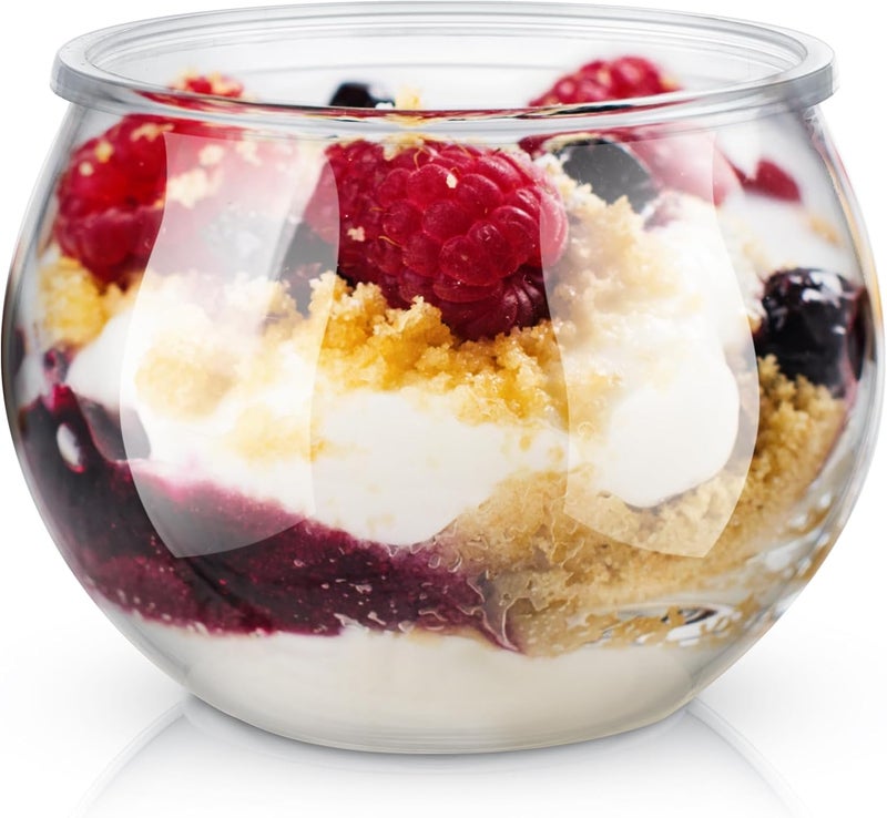 Newtay 50 Pcs 3 oz Sphere Plastic Dessert Cups for Party Small Clear Parfait Appetizer Cups Mini Round Dessert Bowls Disposable Ice Cream Salad Bowls for Serving Wedding Event Birthday Party Cake - Image 1