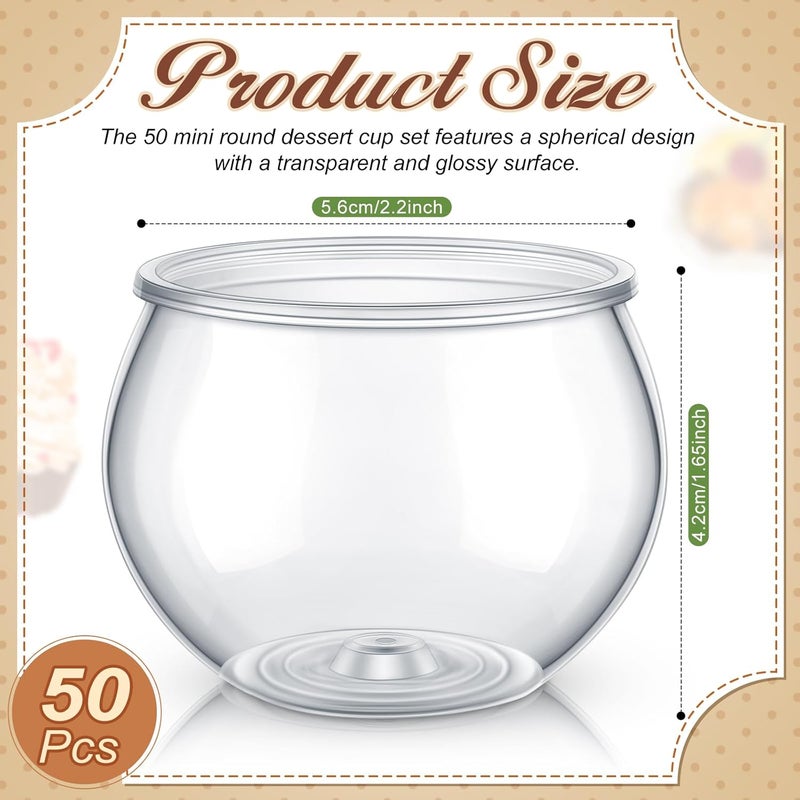 Newtay 50 Pcs 3 oz Sphere Plastic Dessert Cups for Party Small Clear Parfait Appetizer Cups Mini Round Dessert Bowls Disposable Ice Cream Salad Bowls for Serving Wedding Event Birthday Party Cake - Image 2