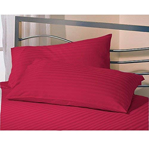 Daksh Sateen Stripe 300 TC Cotton Pillow Cover, 16 x 24 inch, Red, 2 Pieces - Image 1