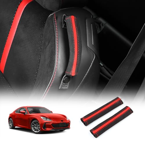 KUNGKIC for Toyota GR86 Subaru BRZ 2021 2022 2023 2024 2025 AlcantaraStyle Seat Belt Pads Cover Kit Interior Decoration Accessories Red - Image 1