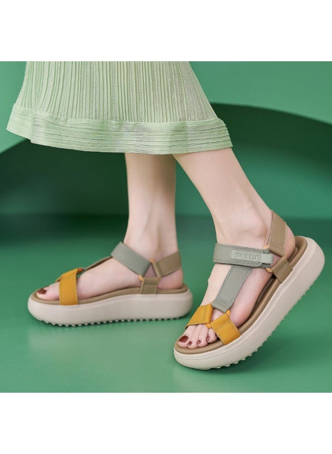 SIKETU Women's Sandals Summer Casual Mixed Color PU Soft Non-Slip Comfort Light Beach Slippers Wedges Platform Shoes Woman  - Image 1